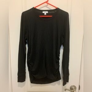 REISS Black Long Sleeve Ruched Side Top Lyocell Wool Stretch Knit